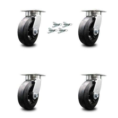 Service Caster 6 Inch Kingpinless Rubber on Steel Wheel Swivel Caster Set with Swivel Lock SCC SCC-KP30S620-RSR-BSL-4